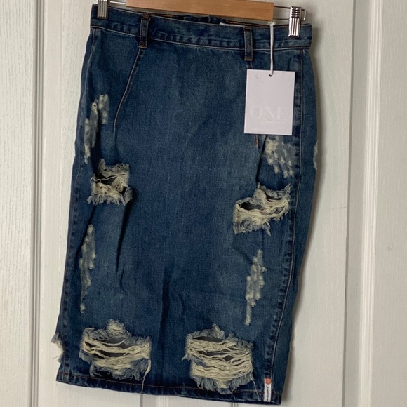 ONE TEASPOON - distressed midi skirt denim - Picture 1 of 2